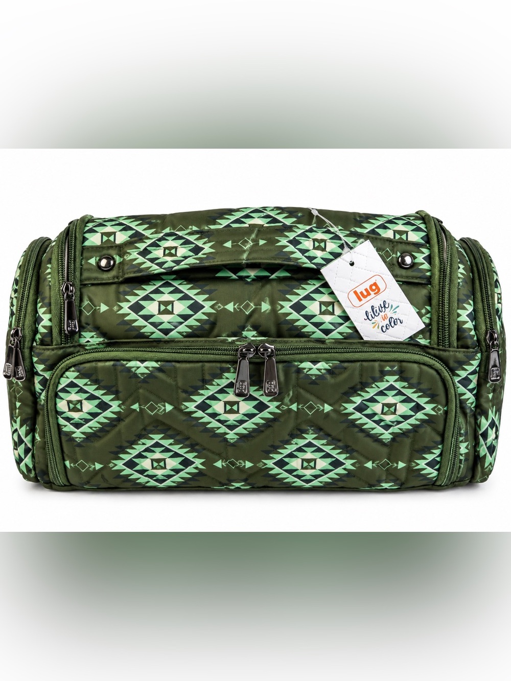 Lug Trolley Cosmetic Train Case Green Aztec Geometric Makeup Organizer NWT